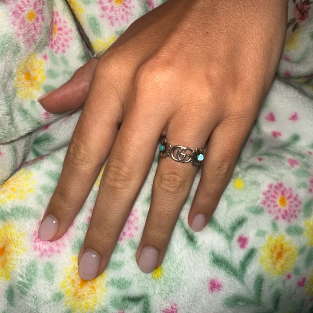 Gucci Silver Ring with Turquoise Accents